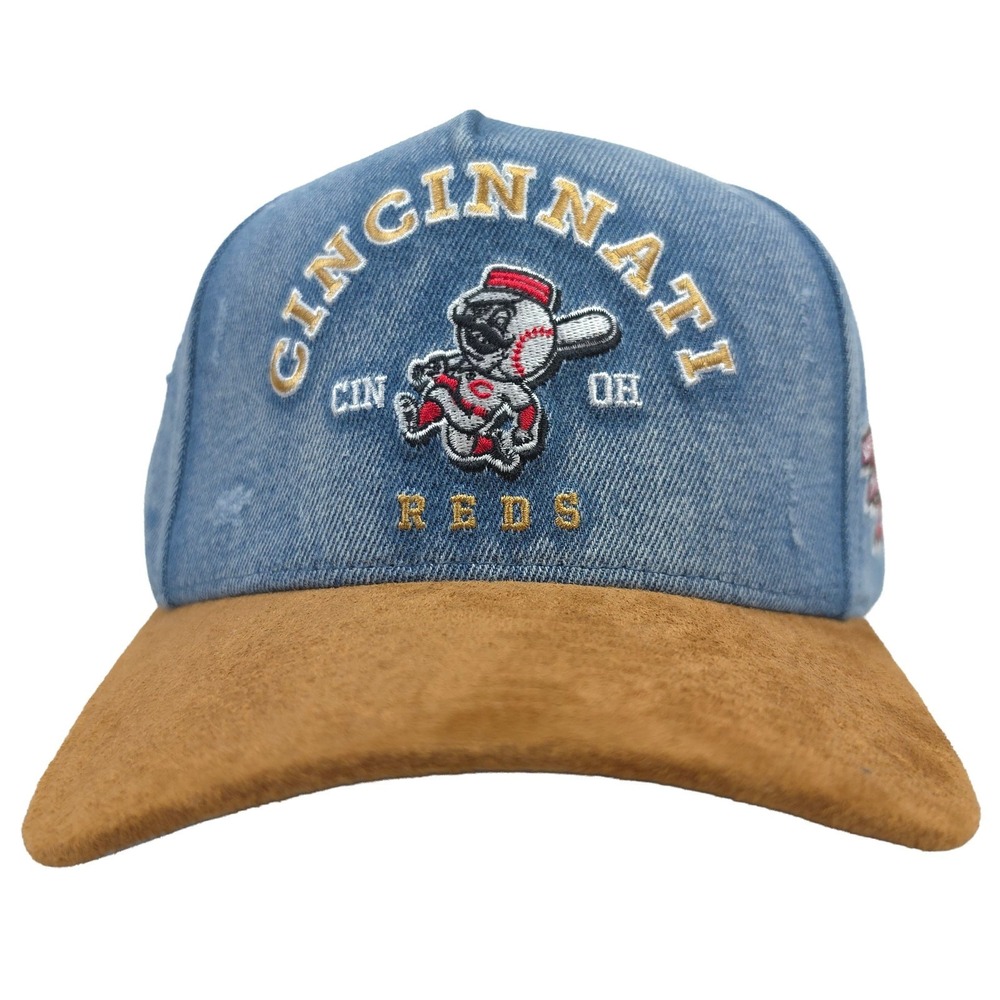 Cincinnati Reds Mitchell & Ness MLB Pro Fit Snapback Hat Cap 3D Logo Denim NWT
